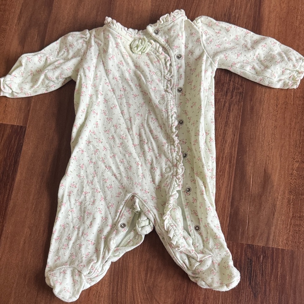 First Impressions Cream and Pink Floral Footie